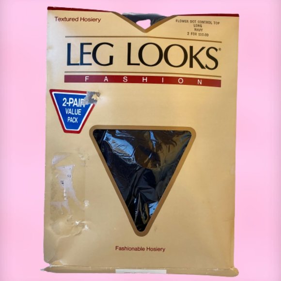 Leg Looks Fashion Vintage Control Top Pantyhose NAVY FLOWER DOT  2 PAIR - Picture 1 of 11